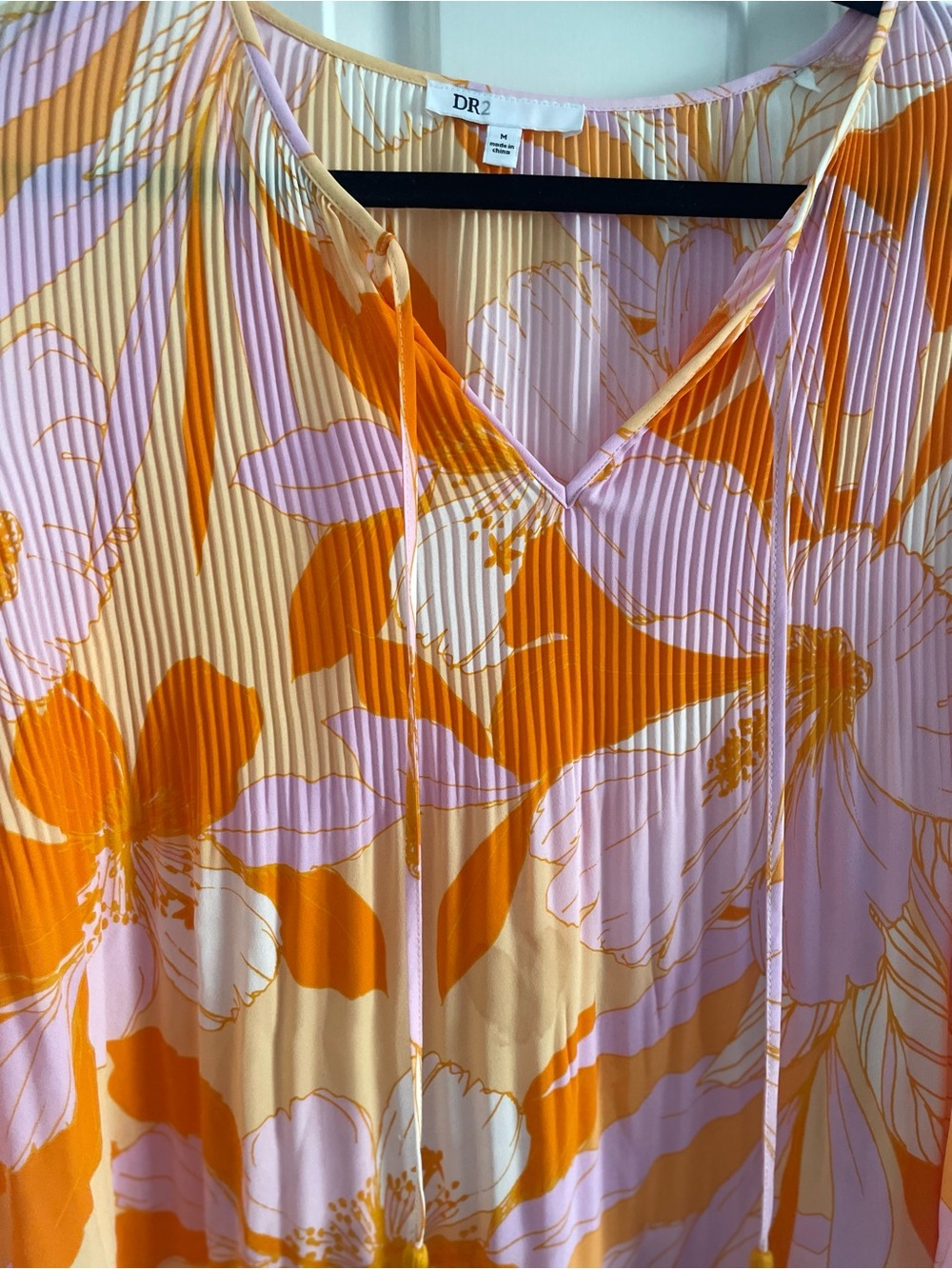 DR2 Pink & Orange Floral Pleated V-Neck Blouse - Picture 5 of 7